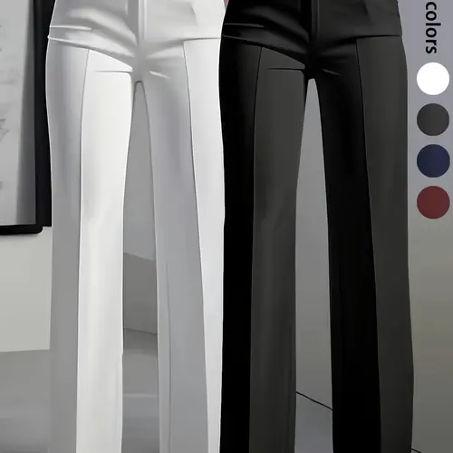 2-Pack Women's Business Casual Elegant Plain Zipper Fly Pockets Straight-Leg Woven Pants for All Seasons Classy Casual Trousers