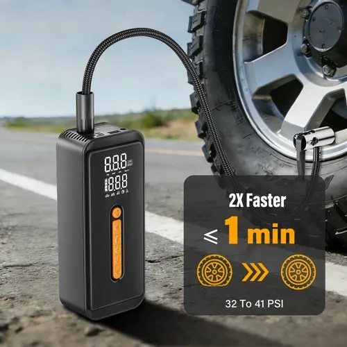 Flycity Tire Inflator Portable Air Compressor Cordless Mini Bike Pump- Air Pump for Car Tires with Digital Pressure Gauge, LED Light and Auto Shut-Off Function - Cordless Pump for Car, Motorcycle, Bicycle, Ball