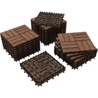 Costoffs 27-Pack Interlocking Acacia Wood Deck Tiles (12.5″ W × 12.5″ L × 1″ Thickness, 27.9 sq ft) - Waterproof Floor Cover, Slip-Resistant Wood Grain Floors with Natural Look, Patio Home Improvement Building Supplies