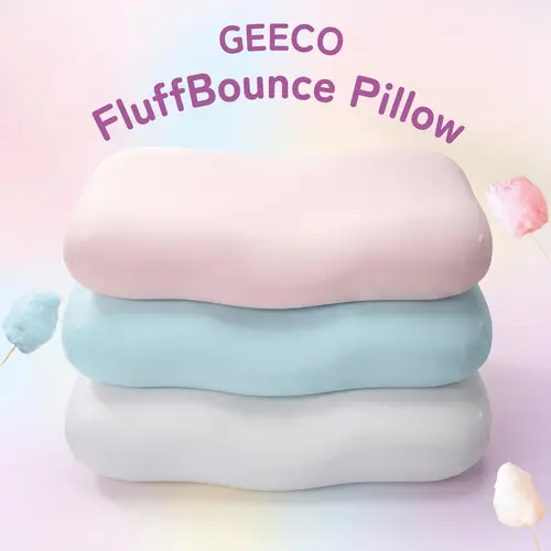 GEECO FluffBounce Ergonomic Cervical Pillow + FREE Cooling Pillowcase - Contoured Memory Foam, Supportive Memory Foam, Dual-Height Slow-Rebound, Cooling Bedding, Washable Cover, Back and Neck Care, Body Alignment for Side/Back Sleepers