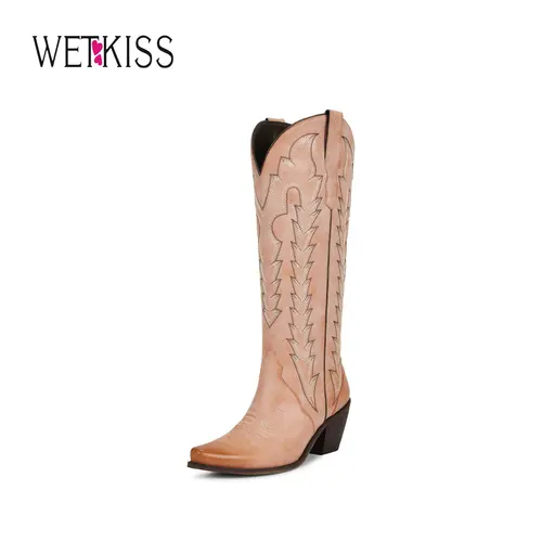 Wetkiss Women’s Knee-High Cowboy Boots – Embroidered Western Cowgirl Boots with Pointed Toe and Block Heel, #WeeklyDeals#TikTokShopFallDealsForYou