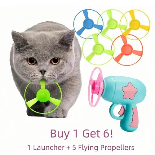 PAWCHUM BPA-Free Plastic Cat Launcher Gun with 6-Piece Colorful Discs Toy Set - Kitty Chase & Pounce Burn, Twist & Launch TV-Safe Flying Boredom Buster Pet Supplies