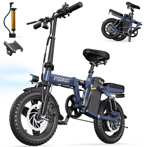 Adult Folding Mountain Ebike - 14-in Wheels, 650W Motor, 48V 10.4Ah Removable Lithium-Ion Battery, 20 MPH Top Speed, 9-Point Suspension, Front Fork, Dual Disc Brakes, UL2849 Certified, Adjustable Seat, 85% Pre-Assembled, Commuting Ready, Built-In Display