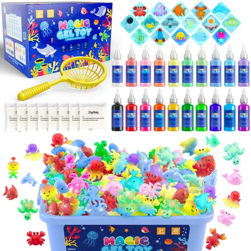 Unisex DIY Aqua Fairy Squishy Kit - Magic Water Elf Science Educational Toy for 6+ Years, 16 Animal Molds, 20 Vivid Gel Shades, Jbee Ctrl, Mix 20 Colors+Glitz, Easter Basket Play Activity