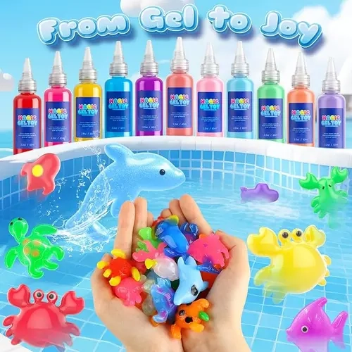 Joyfresh 3-step Kid DIY Gel + Mold Craft Kit - Ages 4+, Animal Shapes, Screen-Free STEM Science Toy, Hands-on Skill Boost, 20 Gels & 10 Molds, Sensory Toddler/Kid Birthday Gift