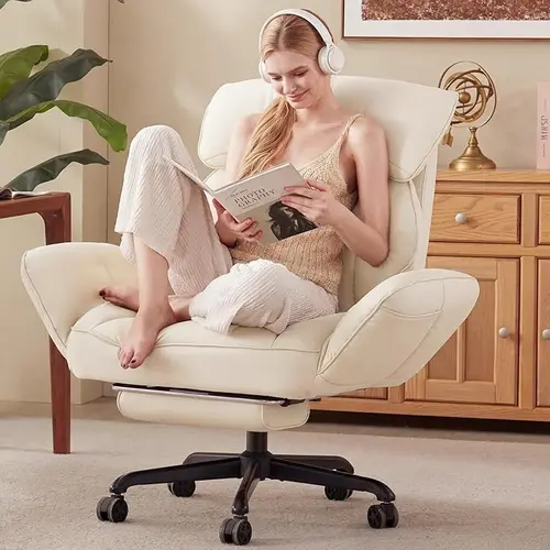 [FallPick] Dowinx Cross-legged office chair with 180° rotating armrests, 90°-135° reclining computer chair with footrest, cat scratch resistant & pet-friendly, perfect for home office, gaming, relaxation and meditation