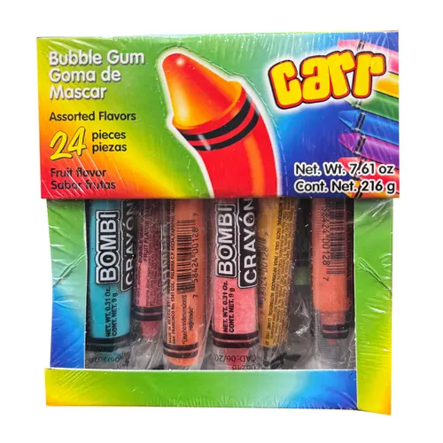 Carr Bombi Crayon Mexican Fruit Chewing Bubble Gum 24 Pieces