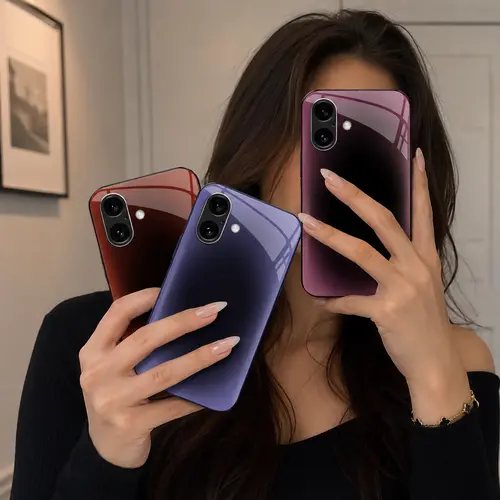 Luxury Aura Gradient Mirror Case, Clean Aesthetic Glossy Phone Cover for iPhone 18 17 16 15 14 13 Pro Max Samsung S25 Ultra---985