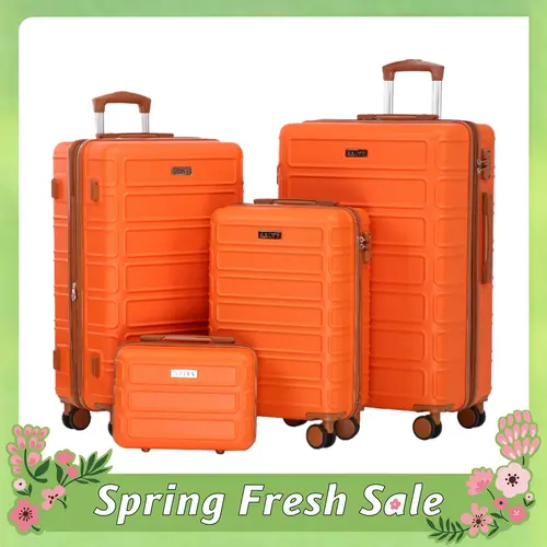 AAIVV 4-Piece Expandable Hard Shell Luggage Set (28in-26in-20in-13in Orange ABS Plastic) - 20in Carryon Ok, Expandable 26/28in, TSA-Ready Lock, Pen-Proof Zipper, 15kg Load, Ergonomic Handle, Lightweight, International Travel