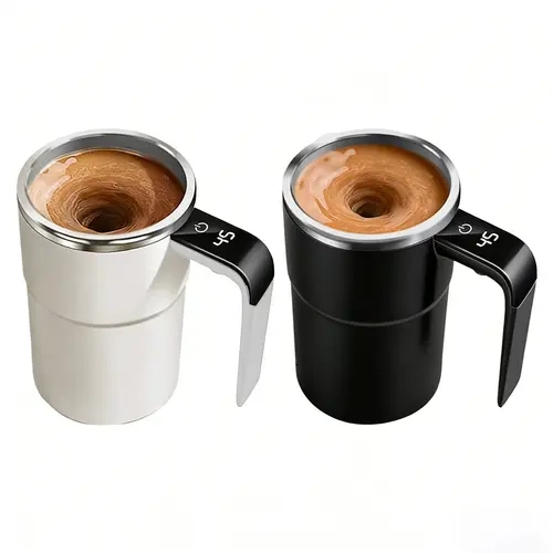 【Buy 1 Get 1 Free】Automatic Magnetic Stirring Coffee Mug with Temperature Display | USB Rechargeable 304 Stainless Steel Spill-Proof One-Key Stirring Portable Cup for Home Office Travel, Drink, Washable