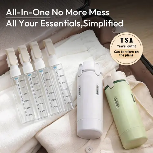 4-in-1 Travel Dispenser Bottles Set (2 Pieces) - TSA-Compliant Leakproof Plastic Storage Bottles & Jars with Plastic Cap, Adjustable Compact Design for Cosmetic, Shampoo, Lotion, Storage Organization, College Dorm Essentials