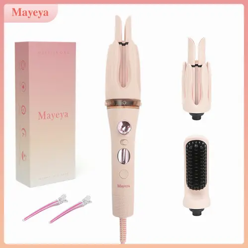 Mayeya Plug-Powered 3-in-1 Hair Styling Tool - Automatic Curler, Bubble Wand, Straightener Brush, Blow Dryer Brush for Blowout, Titanium Flat, Fast Ceramic Glaze Wand, Dual Voltage, Lightweight, Portable, Low-Maintenance Diffuser