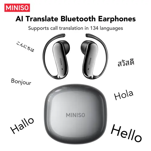 MINISO MS218 OWS Wireless Bluetooth Headset - On-Ear, Lightweight Eases All-Day Wear, 134-Language Real-Time Translation, HIFI Music Detail, Noise Cancellation, Built-In Mic, AI Chat Support, Remote Control, Camera-Compatible for Calls & Music