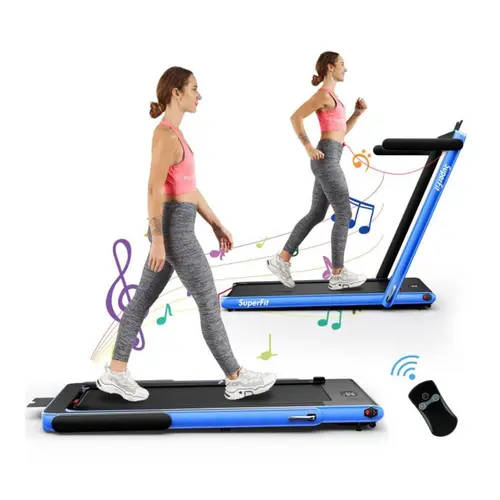 COSTWAY 2-in-1 Treadmill, 7.5 MPH Foldable Walking Pad with Smart App & Remote Control, Bluetooth LED Monitor, Small Spaces Compact Running Machine, Folding Portable Under Desk Treadmill for Home Office