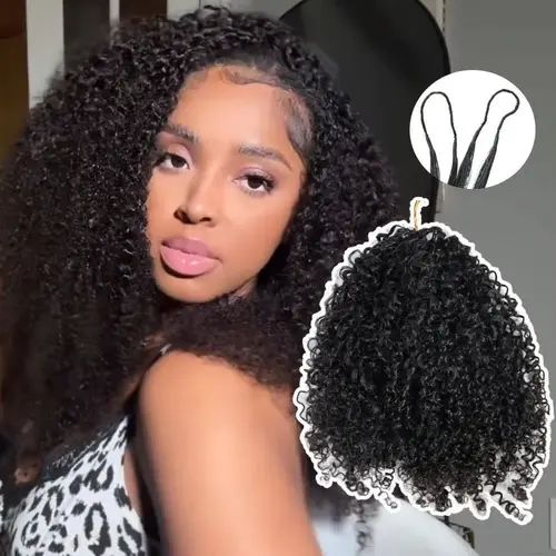 Pobokix Women's Knee-Length Pre-Separated Knotless Burmese Human Hair Extensions - Kinky Deep Curly Wave Feather Crochet Bundles for Natural Look