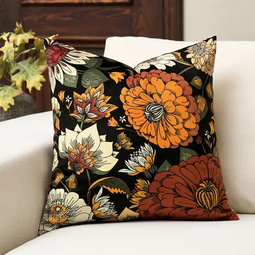 Tyrot Soft Velvet Replacement Cushion Cover - 18x18in Bohemian Floral Mid-Century Decor, Fade-Resistant, Cozy Breathable Mix-Match Removable & Washable Pillow Case for Couch, Bed, All Seasons, Machine-Washable