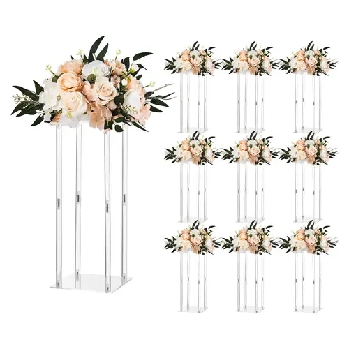 VEVOR 10-Piece Classic Round Geometric Wedding Flower Stand Set, 19.7-in Transparent Acrylic Laminate Column, Cylindrical Display Rack with Invisible Fixing & Balanced Support (15kg/33.07 lbs) for Wedding, Birthday Use#SohoChic