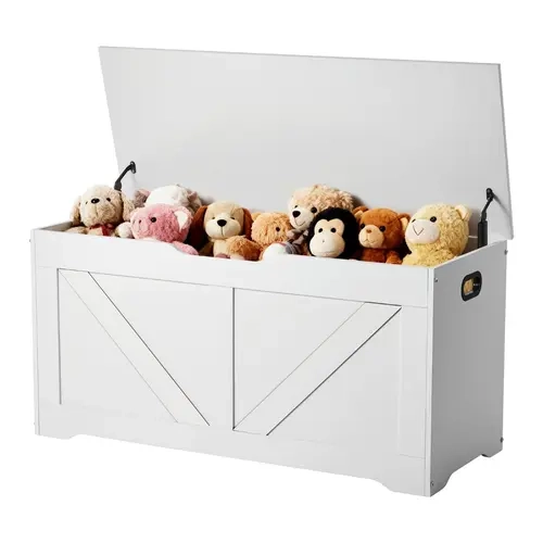 VEVOR Child-Sized Wooden Storage Bench Footstool with Hinged Lid, Slow-Close Safety Hinge, Slow-Close Rods for Ease, 212 lbs/96 kg Top, 31 mm High Legs, Playroom Organizer, 38.98x15.55x18.9 in White #SohoChic