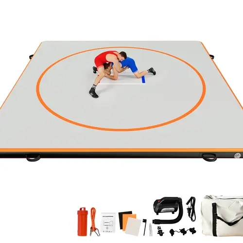 AMERLIFE 13FT /10FT /5FT Inflatable Wrestling Mat 4" Thick PVC Orange/Gray Waterproof Jiu Jitsu Mats for Jiu Jitsu, BJJ, MMA, Grappling & Water Yoga, Indoor/Outdoor, Includes Dust Bag & Repair Kit[TikTokShopFallDealsForYou]