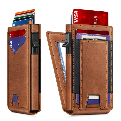Summer Wins - Men's Slim Pop-Up Wallet, RFID Blocking Magnetic Flip Credit Card Holder – Holds 12 Cards & 10 Bills, Brown Cardholder for Him, Summer Vibes Outdoor Fun Perfect Gift,summerwins,father'sdaygifts Rfid Theft Proof