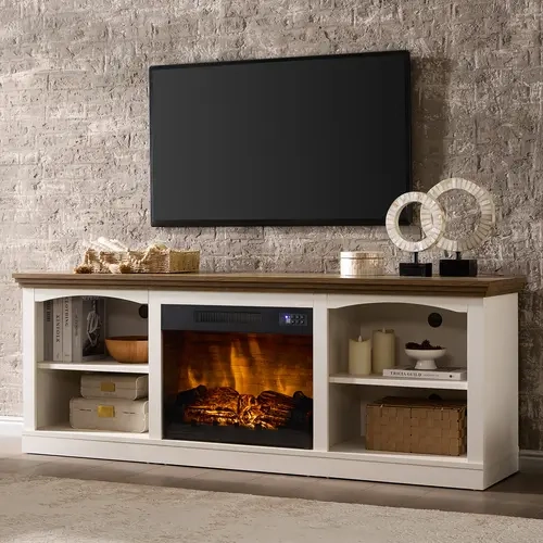 AMERLIFE 70 Inch Fireplace TV Stand for TVs up to 80", Farmhouse Entertainment Center with 23" Electric Fireplace One-Box Delivery, Media Console Table with Storage for Living Room[TikTokShopFallDealsForYou]