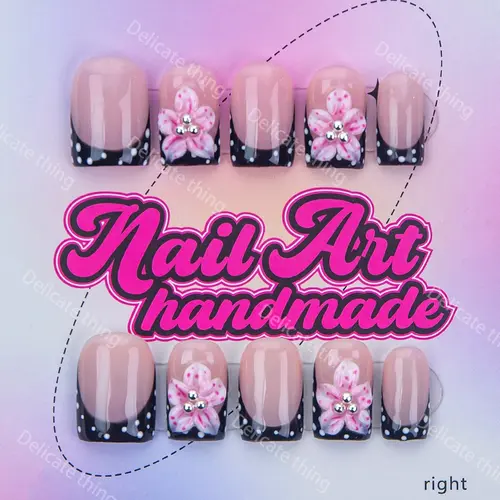 Delicatething Y2K Style Duckbill Square Nail Tips, Handmade French Design, 4 Sizes XS S M L, Perfect Gift for Girls, Nail Art Products