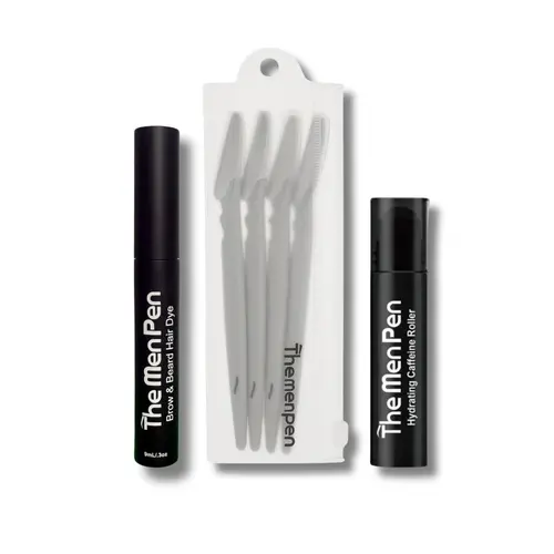 The Men Pen Men's Grooming Kit for Color Eyes Shaving: Restores brows & beard color, covers grays; brightens tired under-eyes with hydrating caffeine; 4 stainless steel razors for smooth, irritation-free daily use. Long-lasting, sweat-resistant.