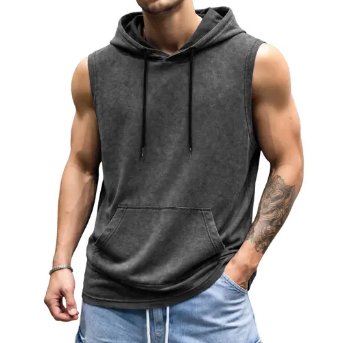 JMIERR Mens 2026 Vintage Washed Sleeveless Hoodie Tank Top Cotton Muscle Workout Gym Streetwear Shirt