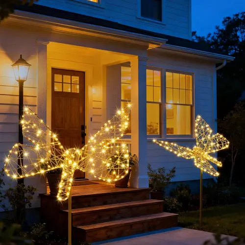 Flacchi Outdoor Solar Garden Lights - 240 LED Iron Butterfly & Dragonfly Lamps, Switch-Included Warm White Beam, Waterproof IP65, 6-8 Hours of Full Sunlight, All Seasons Water Resistant Garden Pathway Decor