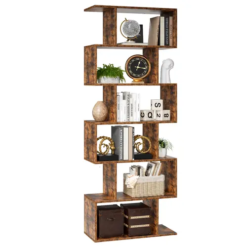 Sweetcrispy 62" Geometric Modern Aesthetic Bookshelf - 5-Tier S-Shaped Storage Rack, Tall Room Divider for Living Room, Bedroom Shelves, Home Decor Furniture, Geometric Modern Bookshelf