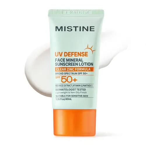 【NEW】[Mistine Official] SPF50+ Mineral Face Sunscreen Lotion (OTC) | 17.88% Zinc Oxide | For Dark Spots, Sun Spots & Melasma-Prone Skin| Lightweight | Non-Greasy | Natural Finish | Dermatologist Tested | Sensitive & Acne-Prone Skin | Daily Protection