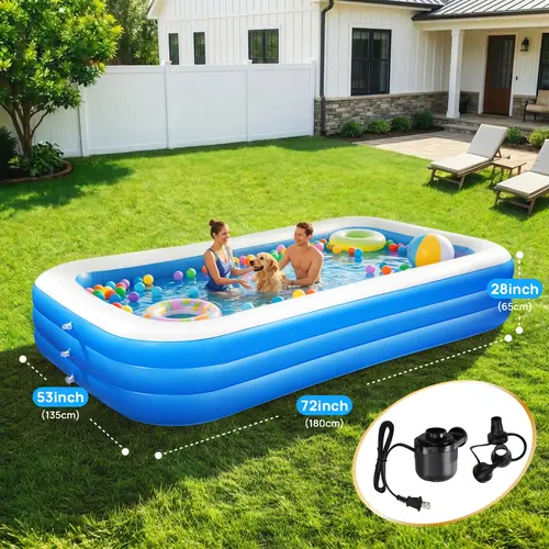 [FINAL SALE - 7% OFF] Giant Inflatable Swimming Pool for Adults, Family-Size 70in/122in/125in (310cm) Pool, Multi-Layer Thick PVC, Fold-And-Go Setup, Durable Backyard Use for Family-Size Swim Fun & 125in Roomy Swim