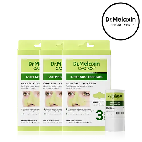 [Dr.Melaxin Official] CACTOX 3-Step Nose Pack 3EA + CACTOX Pore Relief Balm with AHA & PHA for Sebum Softening Pore Tightening Skin Repair 3-Step Nose Pore Pack Collagen