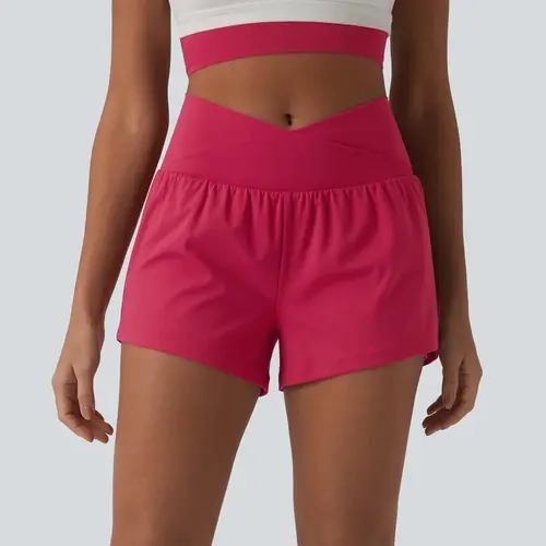 Halara SoftlyZero™ Airy Crossover High Waisted 2-in-1 InstantCool Yoga Shorts 3'' with Pockets