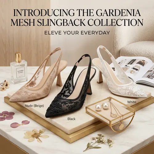 Women's Embroidered Beaded Mesh Heels for Women - 2.95-in Mid-Heel Pointed Toe Slingback Slipon/Off Fast Pumps, Bridal Wedding Event Footwear