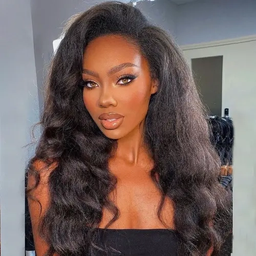 ISEE HAIR Kinky Straight V part Sew In Wig Glueless Human Hair Wig With Elastic Draw-strings Invisible Hairline Human Hair Wigs Beginner Friendly #TikTokShopFallDealsForYou