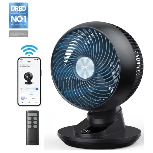 DREO Smart 12-Inch Multifunctional Cooling Fan - Powerful Turbo Fan with Turbowind, 85ft Airflow, 20dB Ultra Quiet, 3D Auto Oscillation, App & Voice Control, 9 Speeds, 8/12H Timer, for Bedroom/Office