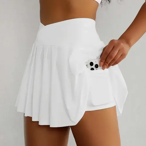 Women's 2 in 1 Pocket Pleated Skort, Casual Solid Color Skorts for Summer, Ladies Bottoms for Daily Wear, Casual Comfy Skorts, Pockets Skorts