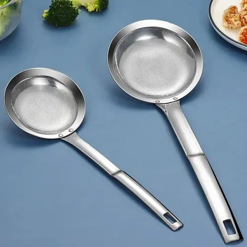 SUS304 Stainless Steel Fat Skimmer Strainer Spoon with Fine Mesh Filter Scoop, Heat-Resist Ergonomic Longer Reach Handle - Eco-Friendly Reusable Kitchen Utensil, Colanders & Strainers for Fry Filtering, Miso Straining
