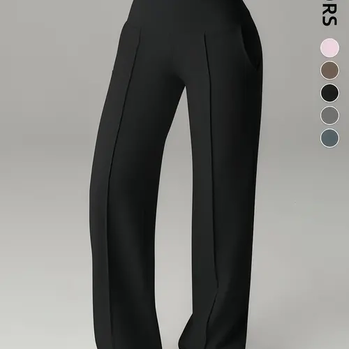 Women's Long Pants with Pocket Decoration, Front Fold Design, Stylish Elegant Ladies' Bottoms, Perfect for Casual Wear, Basic Womenswear