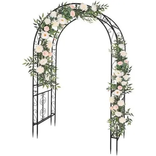 Ubesgoo Wrought Iron Arc-Top Double-Layer Metal Arch Trellis Arbor, Black Matte Powdercoat Rustproof Vertical Garden Support Frame, Stake-In Outdoor Decor (150x58x213cm, 30.75Lbs/13.95Kg) – Decorative Floral Metal Arch Trellis Arbours for Garden Supplies,