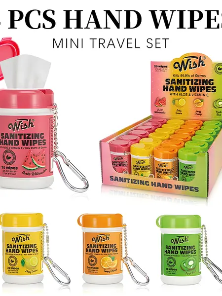 4 Pack-80ct,Wish Hand Wipes Canisters Travel Size,Mini Hand Wipes,With Kiwi, Orange, Watermelon, Lemon Scents,For Travel, Outdoor Picnics, Kitchen, Bathroom, Household Cleaning Supplies, Dish Towels, Stove Cleaning Cloths