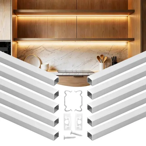 【Father's Day & Easter Gift】VEVOR 10-Pack U-Shape LED Aluminum Channel (6.6ft/2m) with Milky Diffuser, End Caps, Mounting Clips, Soft Glow Backlight, Easy Installation for Under Cabinet, Wardrobes (10‑Pack Coverage, plus-size metal profile)