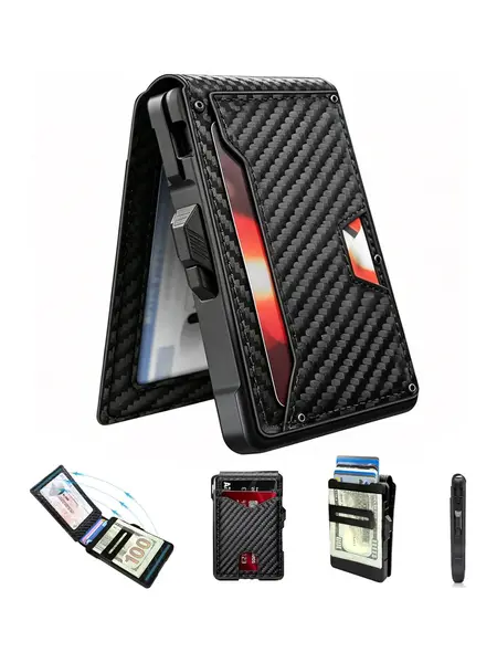 Men's Minimalist RFID Protection Bifold Aluminum Alloy Wallet, Compartmental Men's Wallet with 10-13 Card Capacity, Push-Button Ejection Slot, Cash Clip, and ID Window, Mens Wallet, Compartmental Men's Wallets,father'sdaygifts Rfid Card Holder