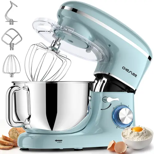 Cheflee 660W Electric Kitchen Stand Mixer, 6+P Speeds, 6.5QT Stainless Steel Bowl, Includes Dough Hook, Wire Whip & Beater, Ideal for Home Cooks