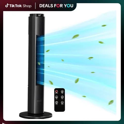 37 In Bladeless AC-Powered Floor-Mounted Tower Fan - Wireless Remote Control, 80° Oscillating, Quiet Cooling, 12H Timer, 6 Speeds, 4 Modes, LED Display, 23ft Coverage, Washable Parts, Plastic Seal, Adjustable Flow Rate, Fan for Bedroom Office