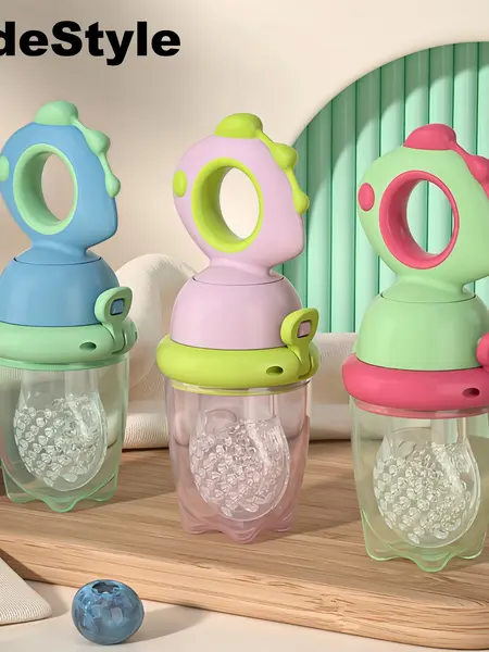 Silicone Fruit Teether, Rotating Push Type Fruit Feeder, Baby Food Push Spoon – Easy Baby Food Dispenser, Blue / Green / Pink