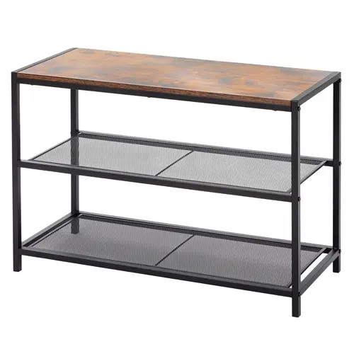 Sweetcrispy Industrial 3-Tier Metal Shoe Bench with Storage Mesh Shelves, 28.3"l × 11.8"w × 20.9"h Furniture with Industrial Charm, Sturdy Entryway Organizer for Hallway & Living Room, Easy Assembly, Shoe Organization