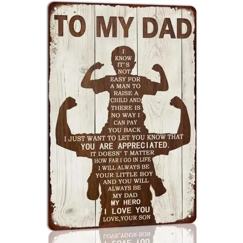 Decorations To My Dad Metal Sign Father's Day Tin Sign Vintage Home Wall Decor Signs Birthday Gift For Dad From Son 8x12 Inch