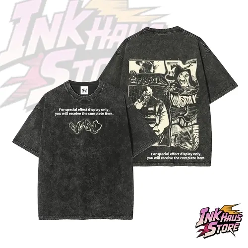 Inkhausstore-Inkvaultarchive Hip hop acid wash tee,vintage streetwear fashion,back to school out fit--Short Sleeve 100% Cotton Unisex Retro wash Tee